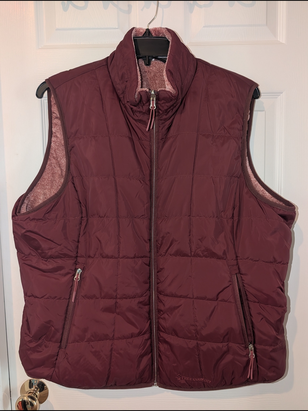 Free Country Quilted Reversible Vest - Dark Cherry